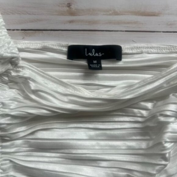 Lulus White Pleated Long Sleeve Ruched Bodysuit Size Medium New No Tags - Picture 5 of 11